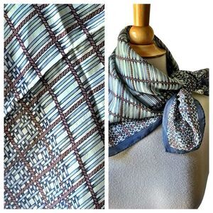 Vintage Sally Gee Blue Robe Basket Weave Print Silk Hand rolled Square Scarf